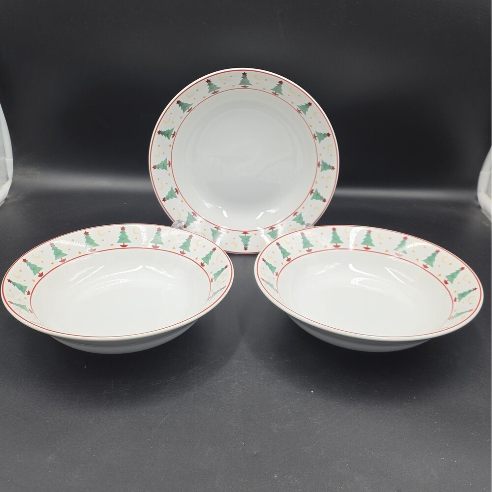 Sakura MAGIC OF SANTA Debbie Mumm Soup Cereal Bowls Christmas Trees Set of 3